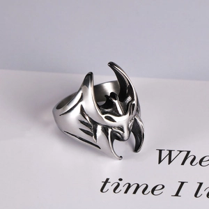 Vintage Stainless Steel Bat Ring For Men Gothic Punk Style Blackened Bat Shape Finger Ring Hip Hop Jewelry Gift Steel Color