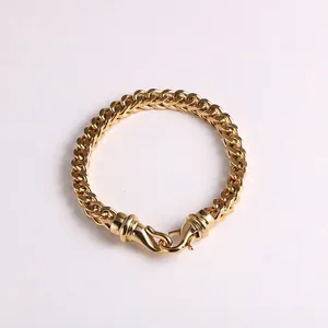 Men's gold plated titanium steel cuban link bracelet with lobster clasp closure