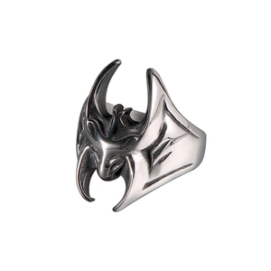 Gothic batman bat demon ring in retro silver stainless steel with detailed wing texture