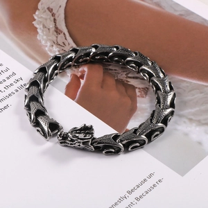 Vintage Dragon Head Bracelet Stainless Steel Dragon Scale Link Chain For Men Punk Hip Hop Retro Gothic Biker Jewelry