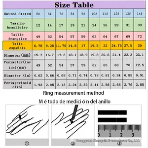 Detailed size guide for number 13 stainless steel ring with US and international standards