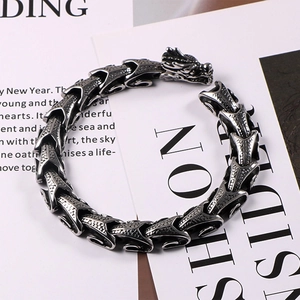 Retro dragon head bracelet in titanium steel with detailed dragon scale texture