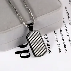 Collier pour homme avec pendentif militaire à motif de vagues en acier inoxydable