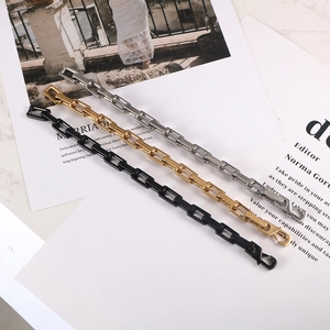 Three-color chunky stainless steel square link bracelets in silver, gold and black