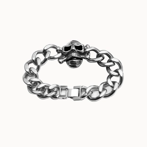 Men's punk skull Cuban chain bracelet in polished stainless steel for gothic style