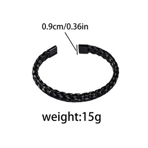 Detail view of 0.9cm black braided bracelet with magnetic clasp and 15g weight specs