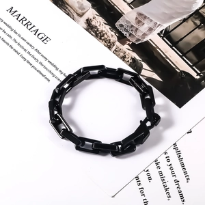 Mens square black titanium steel link bracelet with a polished hip hop punk style