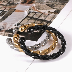 Minimalist Stainless Steel Twisted Woven Cuff Bracelet For Women Men Open Adjustable Cable Mesh Bangle Fashion Jewelry Gift