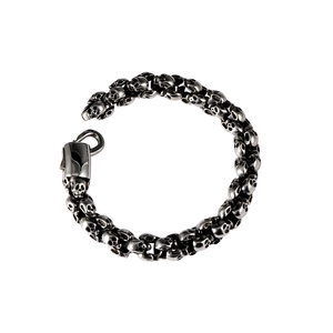 Vintage skull link bracelet for men made of polished stainless steel with hook clasp