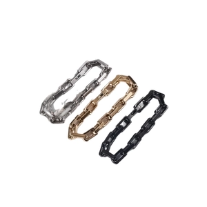 Three-piece chunky titanium steel geometric chain bracelet set in silver, gold, and black