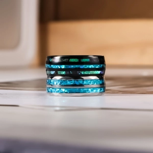 Men's stainless steel rings with colorful shell inlay and elegant plating finish