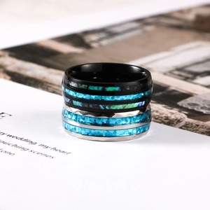 Stainless Steel Shell Inlay Ring Modern Geometric Electroplated Band For Men Women Unisex Jewelry Fashion Individual Gift