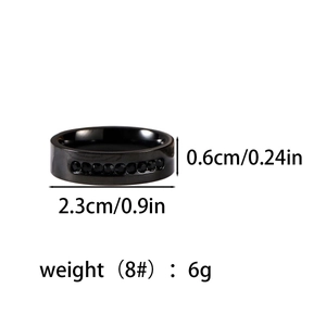 Vue détaillée d'une bague en acier noir de 6mm montrant les dimensions et le poids