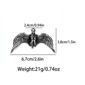 Dimensions détaillées du pendentif ange gothique en acier inoxydable au fini vintage