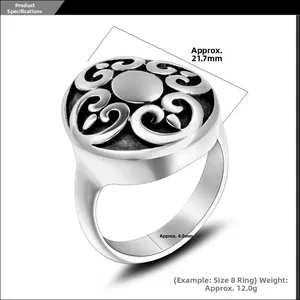 Detailansicht der Größe des Vintage-Punk-Titanrings mit 21,7 mm gravierter Scheibe
