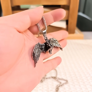 Pendentif homme en acier inoxydable ange déchu rétro avec ailes et collier corde