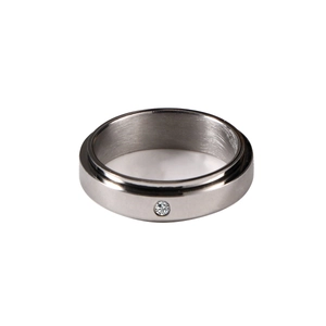 Minimalist silver stainless steel spinner ring featuring a single clear zircon stone