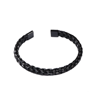 Black twisted cable stainless steel bangle with sleek magnetic metal clasp for men and women