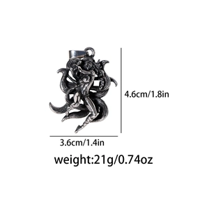 Macro view of vintage silver fox goddess pendant with precise height and width dimensions