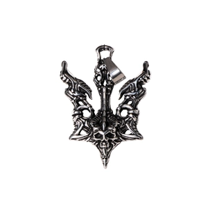 Collier avec pendentif crâne et trident gothique en acier inoxydable vieilli