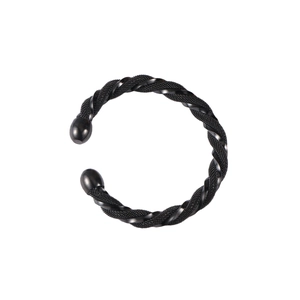 Minimalist black twisted rope cuff bracelet in stainless steel with open adjustable design