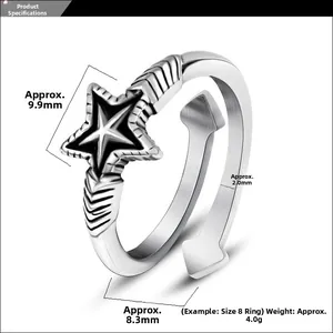 Detailed view of silver star ring dimensions showing the star width and band thickness