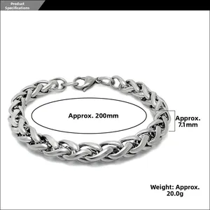 Spécifications du bracelet chaîne dragon argenté avec dimensions et fermoir mousqueton