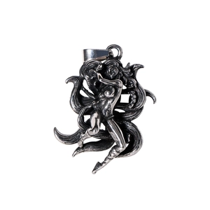 Vintage silver nine-tailed fox pendant in stainless steel with intricate 3D carved details