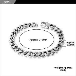 Especificaciones de tamaño detalladas para la pulsera de cadena cubana de acero de 8mm