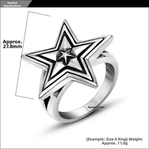 Detailed view of large vintage star ring showing 27.8mm height and 3.3mm band width