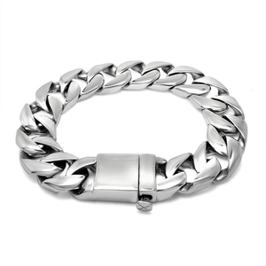 Men's Titanium Steel Cuban Link Bracelet Polished Square Box Clasp Heavy Metal Chain Hand Jewelry Trendy Streetwear Bangle For Men