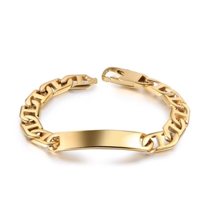 Gold Plated 316L Stainless Steel ID Bracelet For Men Women Polished Mariner Link Chain Minimalist Fashion Jewelry Hand Accessory
