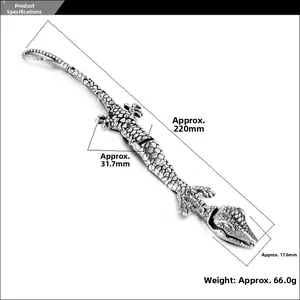 Dimensions détaillées du bracelet crocodile en acier avec longueur de 220 mm et texture