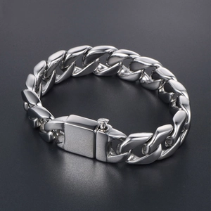 Sleek stainless steel Cuban link bracelet for men with secure square box clasp