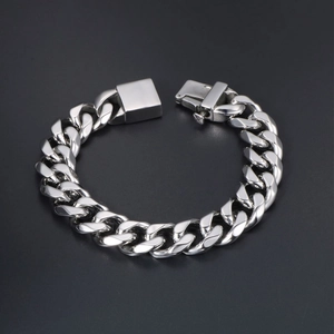 Men Stainless Steel Cuban Link Bracelet Heavyweight Polished Metal Curb Chain Bracelet For Men Hip Hop Rock Jewelry Gift