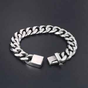 Polished Cuban link chain bracelet for men in titanium steel with secure clasp