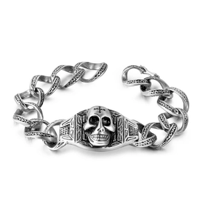 Bracelet Homme en Acier Inoxydable Punk Vintage Tête de Mort Croix Gothique Chaîne Gourmette Bijoux Rock Hip Hop Biker