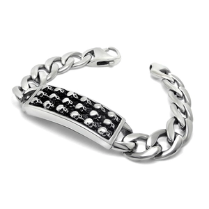 Bracciale da Uomo in Acciaio Inossidabile con Teschio Punk Gotico Retro Catena Curb Argento Hip Hop Rock Gioielli