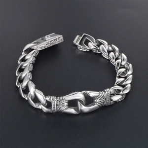 Punk Vintage Doppelring-Armband aus Titanstahl mit groben Kettengliedern in Silberoptik