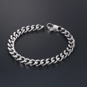 Pulsera de cadena cubana para hombre en acero inoxidable plateado con cierre de langosta