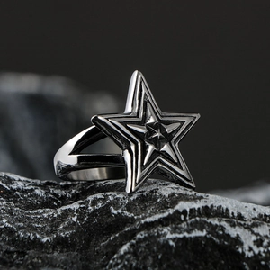 Vintage Stainless Steel Pentagram Ring For Men Punk Industrial Polished Star Biker Ring Silver Tone Statement Jewelry Gift