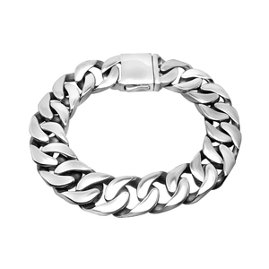 Bracelet à Mailles Cubaines Poli en Acier au Titane Homme Style Rock Vintage Couleur Argent Chaîne en Métal Lourd Bijoux