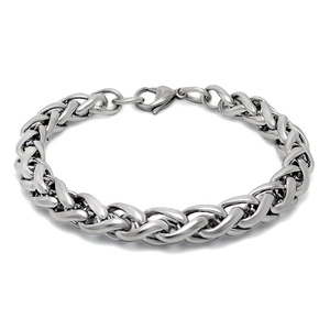 Bracelet chaîne en acier titane poli à maille dragonne avec fermoir mousqueton argenté