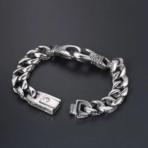 Retro-Punk-Stil massives Edelstahl-Kettenarmband mit graviertem Verschluss für Herren