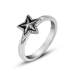 Bague Étoile en Acier au Titane Vintage pour Hommes Femmes Texture en Relief Poli Acier Inoxydable Bijoux de Couple Bague