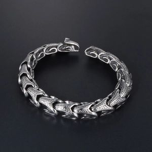 Men's titanium steel bracelet with dragon scale links and vintage silver finish