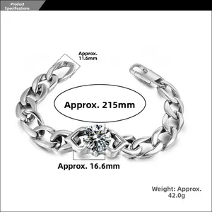 Technical drawing showing dimensions and weight of this silver crystal Cuban link bracelet