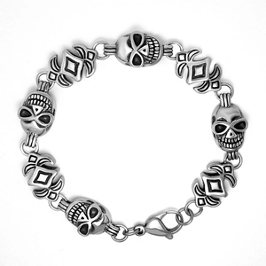 Men's punk skull bracelet in titanium steel with lobster clasp on white background