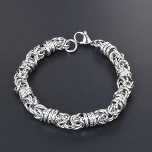 Men's titanium steel woven chain bracelet with silver finish and lobster clasp