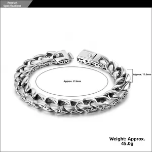 Detailed specs of titanium steel textured cuban chain bracelet showing 215mm length